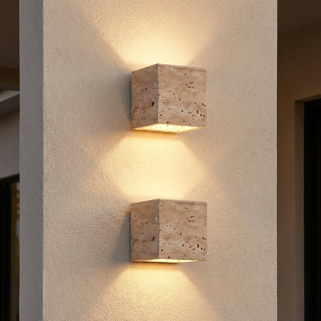 Travertin Opp Og Ned Utendørs Vegglampe Naturlig Stein LED Utvendig Vegglampe IP65