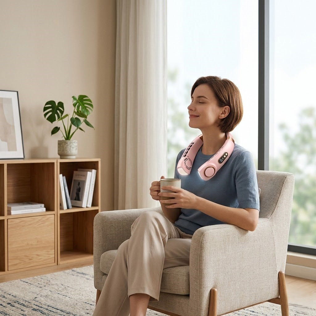 Portable Neck Cooling Fan Featuring Adjustable Airflow