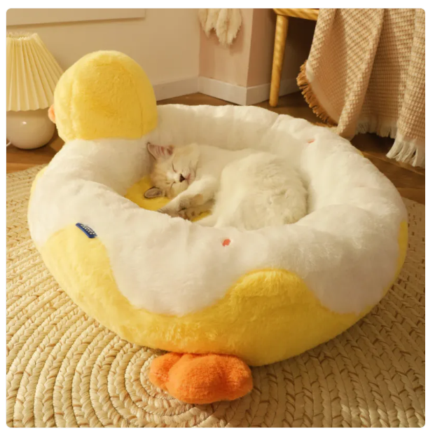 Cuccia per Gatti a Tema Anatra Morbida con Arco Giochi per un Sonno Confortevole del Pet