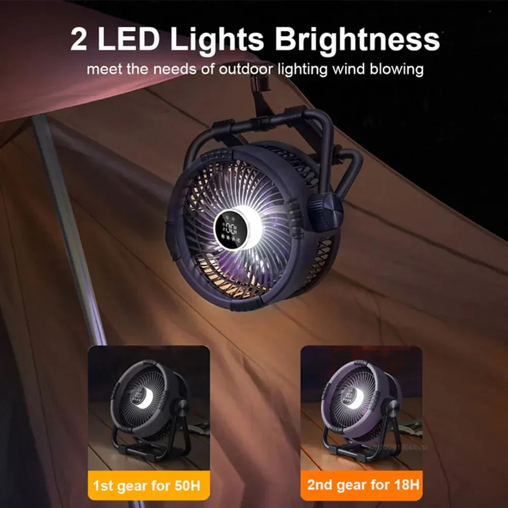 20.000mAh LED Işıklı Kamp Vantilatörü, 4 Hız ve 360 Derece Döner