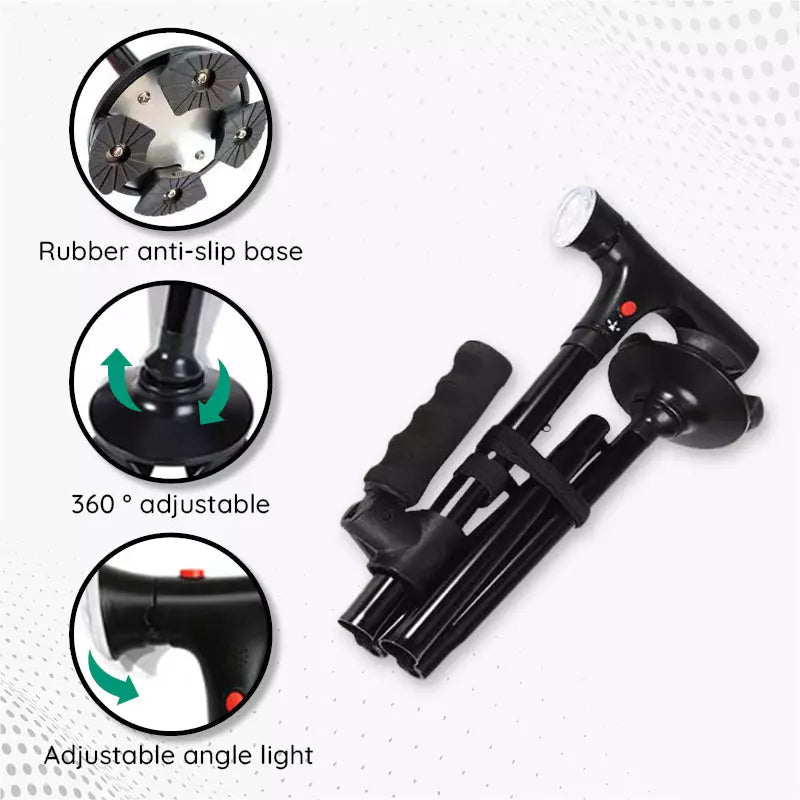 Foldable LED Walking Cane With Adjustable Height And Non Slip Base