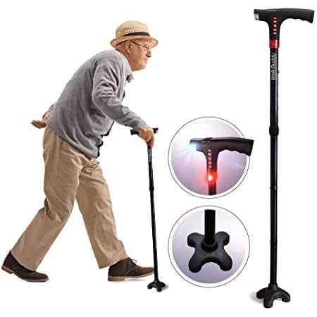 Foldable LED Walking Cane With Adjustable Height And Non Slip Base