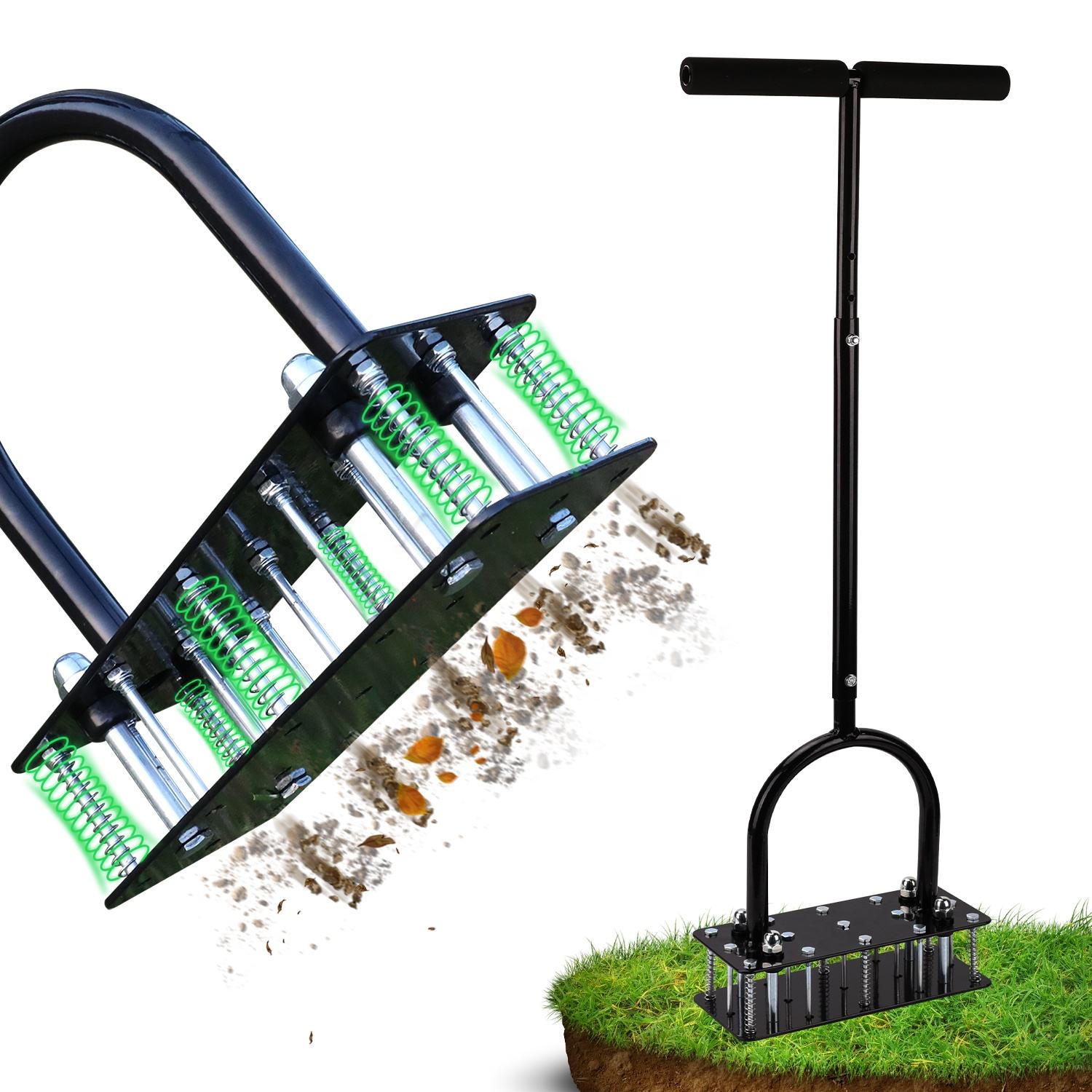 Self-Cleaning Lawn Aerator With Adjustable Height And 15 Spikes