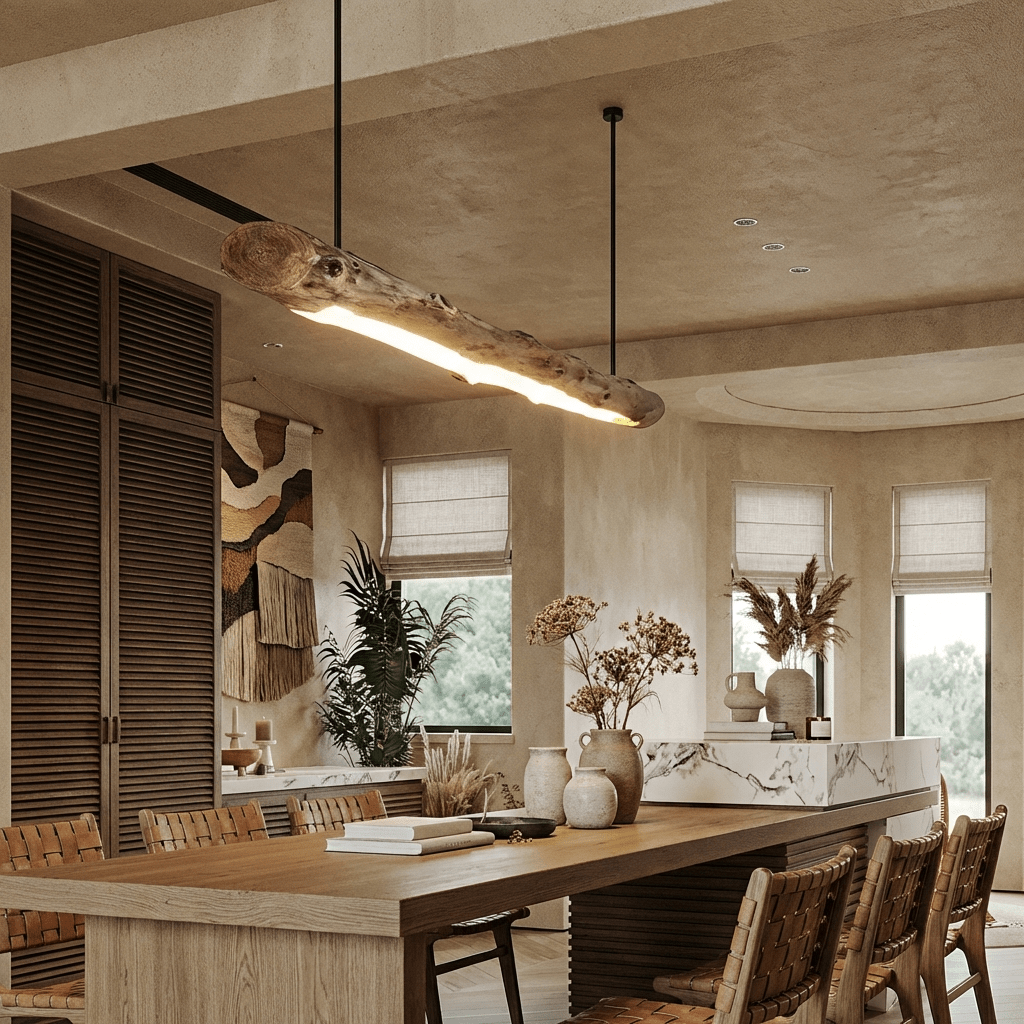 NaturaLume Tre LED Lysekrone Pendellampe For Rustikk Minimalistisk Spisestue