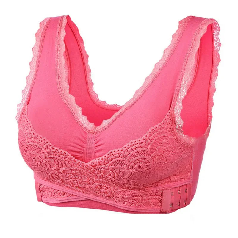 Trådløs frontkryds-lace-bh med justerbar sidebøjle