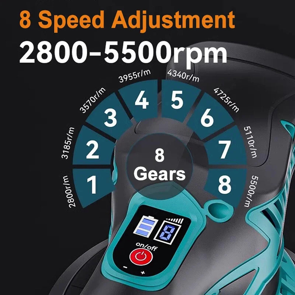 Lucidatrice per auto cordless con doppia azione e trasmissione orbitale, 8 velocità, batteria 12V