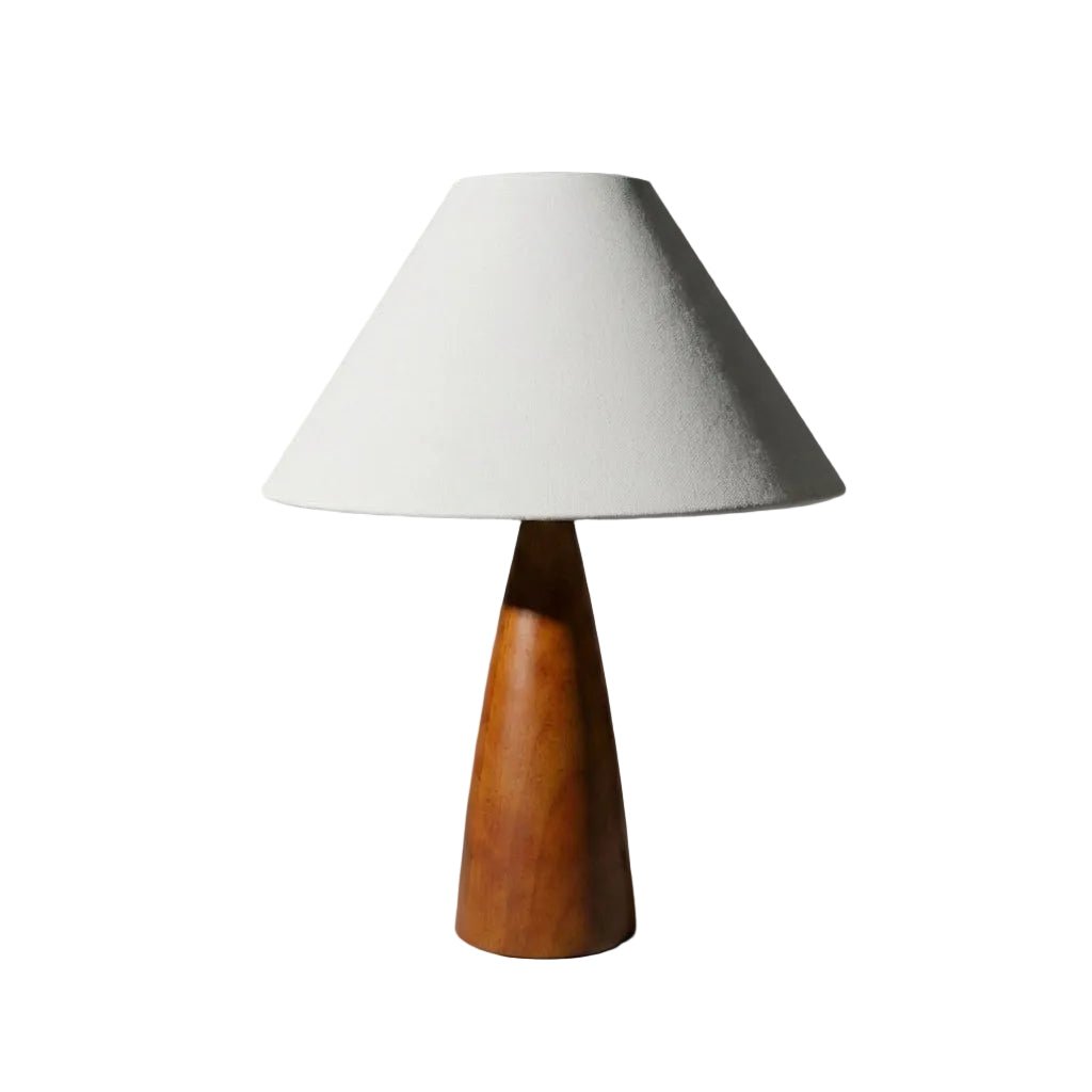 Retro Bordlampe I Massivt Tre Med Stoffskjerm For Stuer