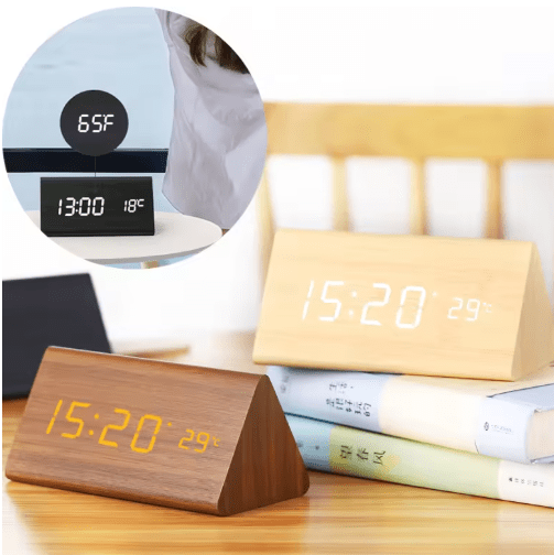 Ambiwood Sprachaktivierte LED-Uhr mit minimalistischem Holzdesign