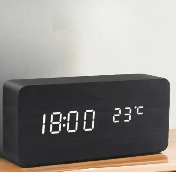 Ambiwood Sprachaktivierte LED-Uhr mit minimalistischem Holzdesign