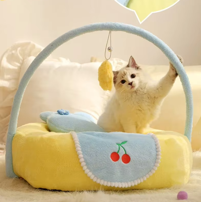 Cuccia per Gatti a Tema Anatra Morbida con Arco Giochi per un Sonno Confortevole del Pet